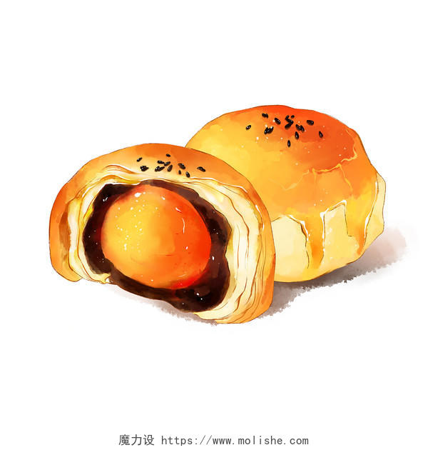 微立体食物蛋黄酥甜品节日电商插画素材png